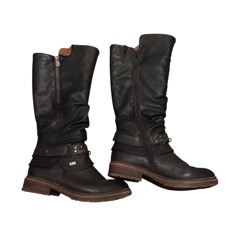 Rieker Faux Leather Faux Fur Lined Knee High Winter Boots Women's 7 EU 38 Black